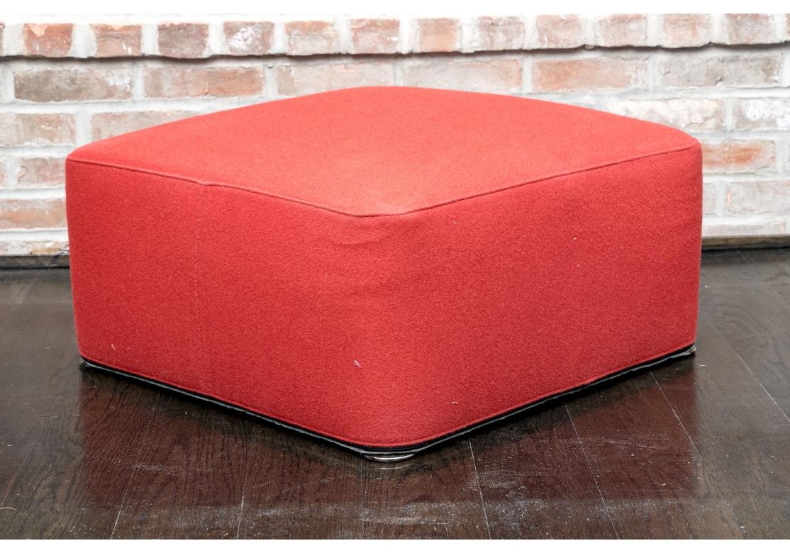 Minotti Red Upholstered Square Ottoman In Distressed Condition For Sale In Bridgeport, CT