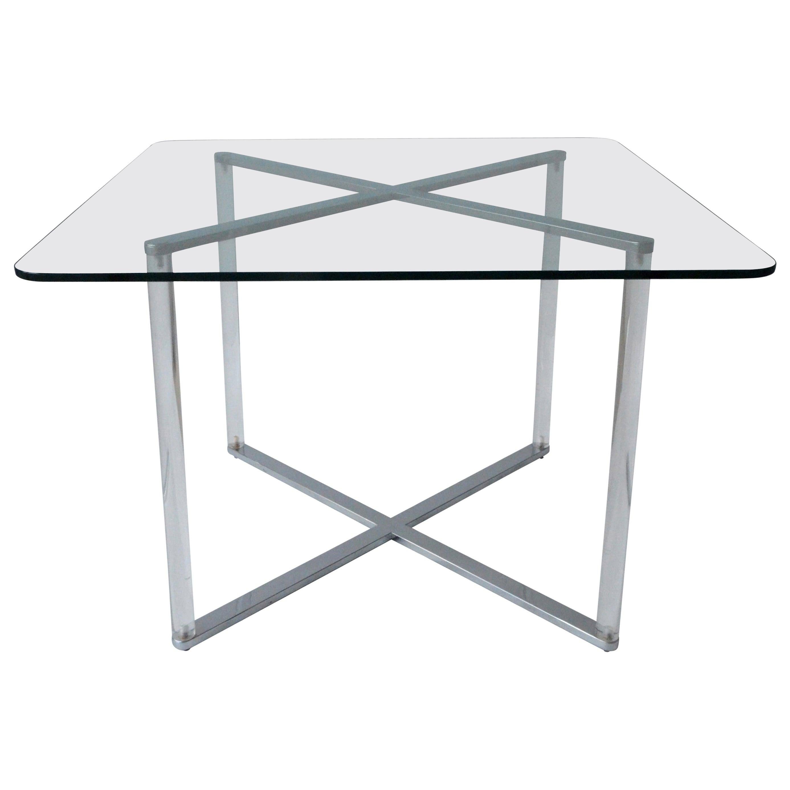 Minotti Style Square Lucite, Glass and Chrome X-Base Side /End / Cocktail Table For Sale