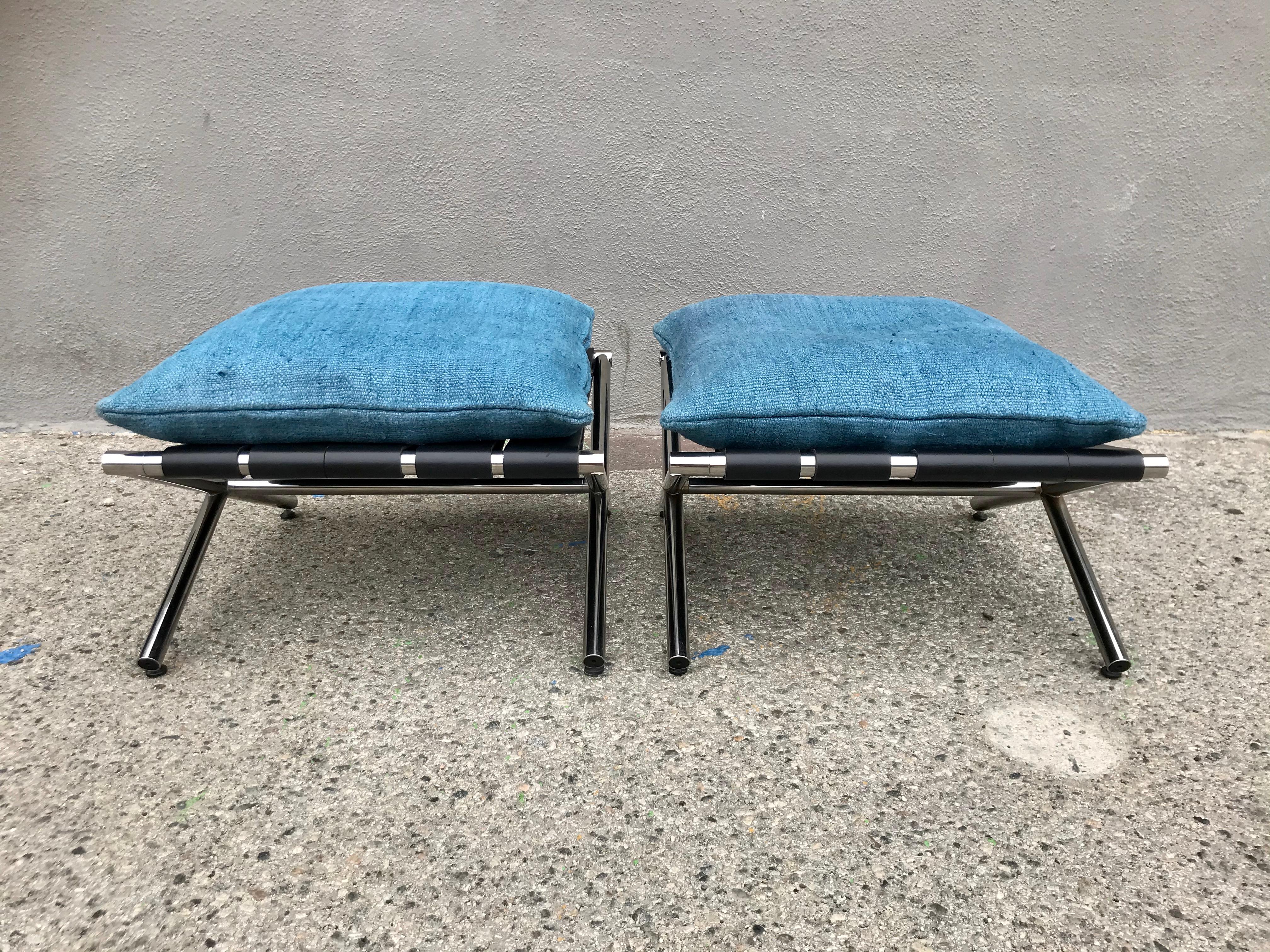 Steel Minotti X Base 'Self' Benches with Custom Kilim Pads