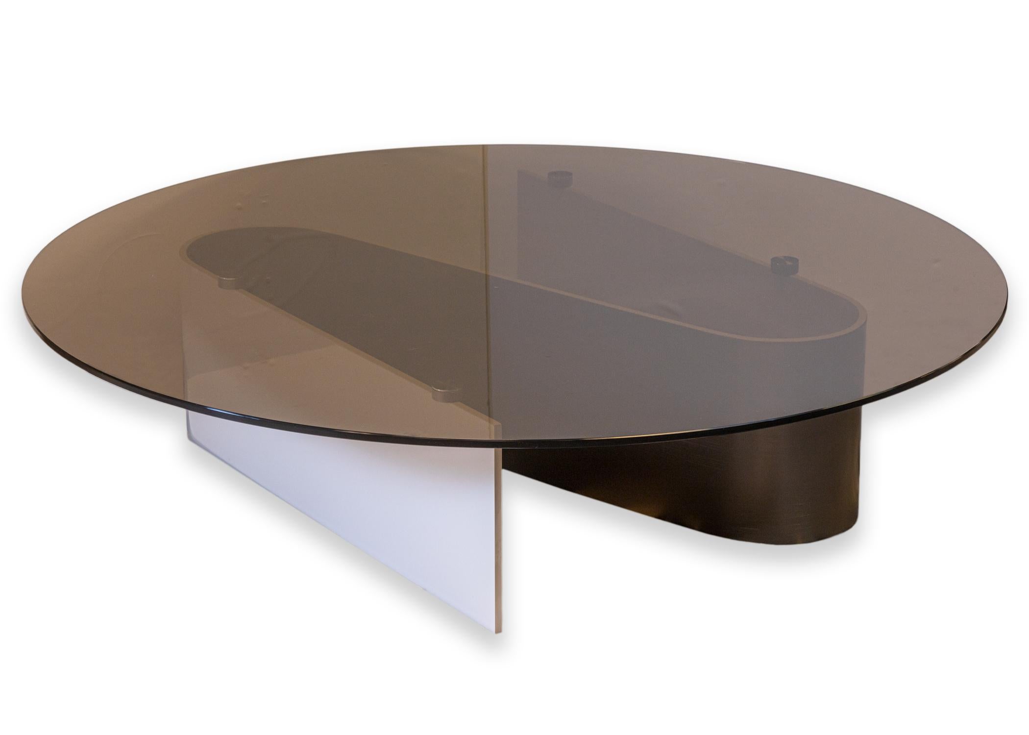 Table basse italienne Minotti x Rodolfo Dordoni Bender en acier et verre fumé en vente 1
