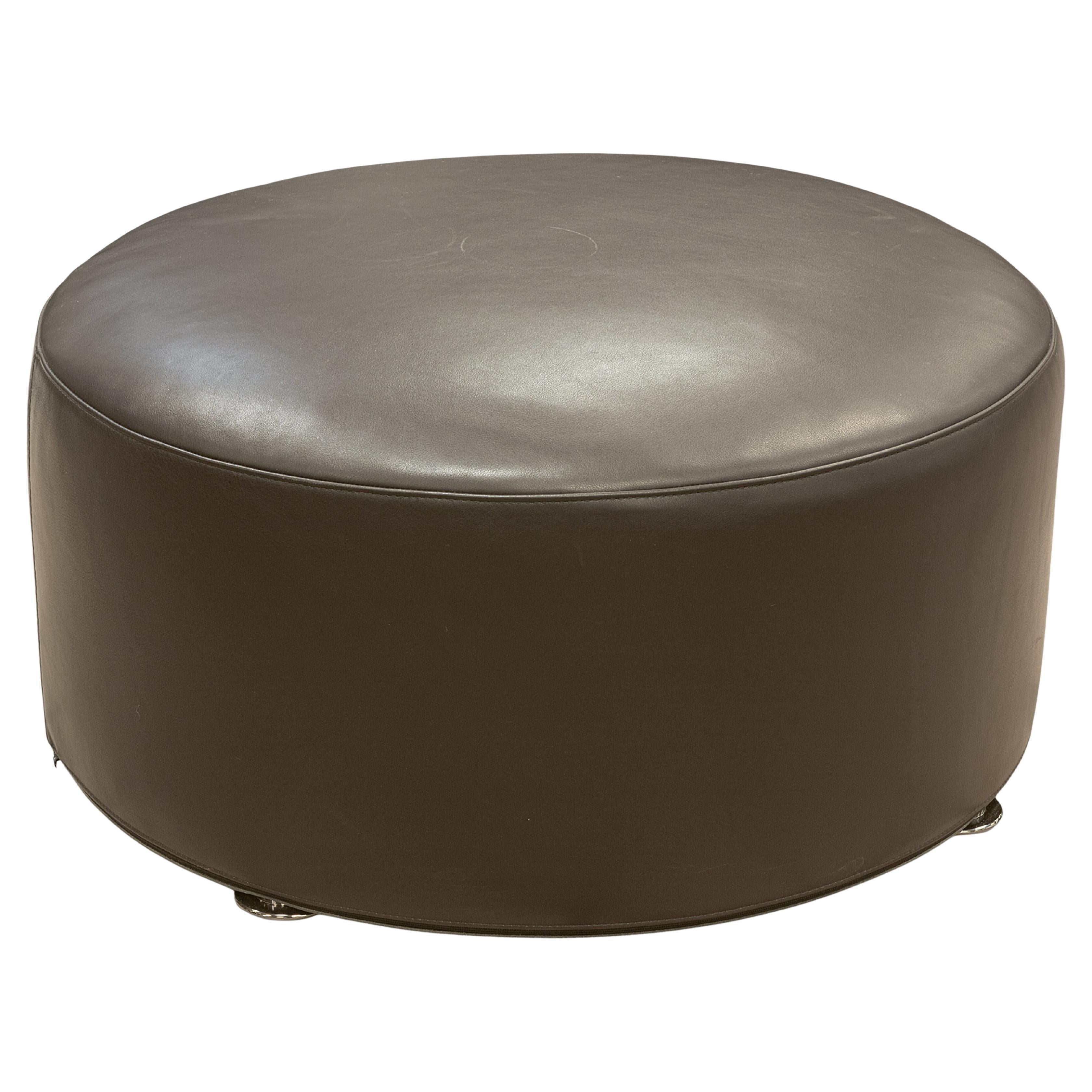 Minotti x Rodolfo Dordoni Davis - Pouf contemporaneo in pelle marrone scuro