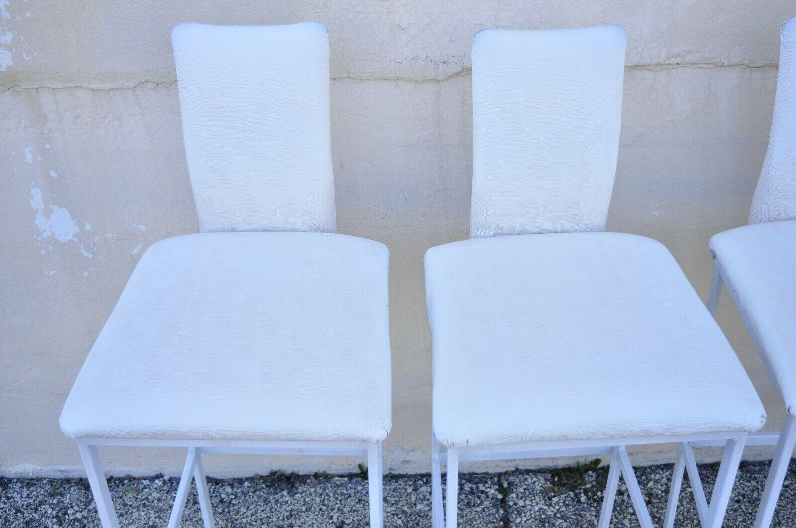 Minson Ent. Contemporary Modern White Metal Sculpted Barstools Chair - Set of 4 For Sale 3
