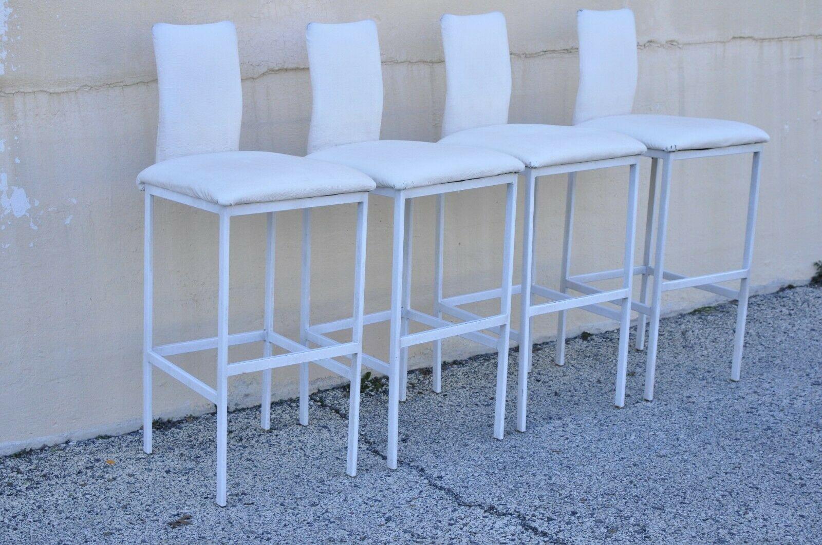 Minson Ent. Contemporary Modern White Metal Sculpted Barstools Chair - Set of 4 For Sale 4