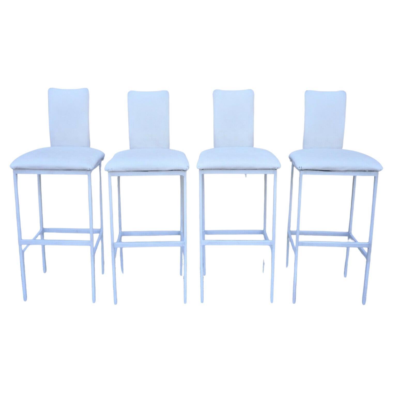 Minson Ent. Contemporary Modern White Metal Sculpted Barstools Chair - Set of 4 For Sale