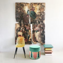 Mint and Pink Couture Geometric Tie Pouf