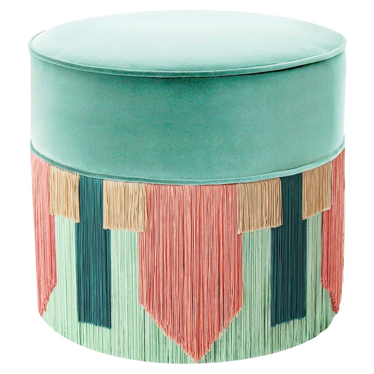 Mint and Pink Couture Geometric Tie Pouf For Sale