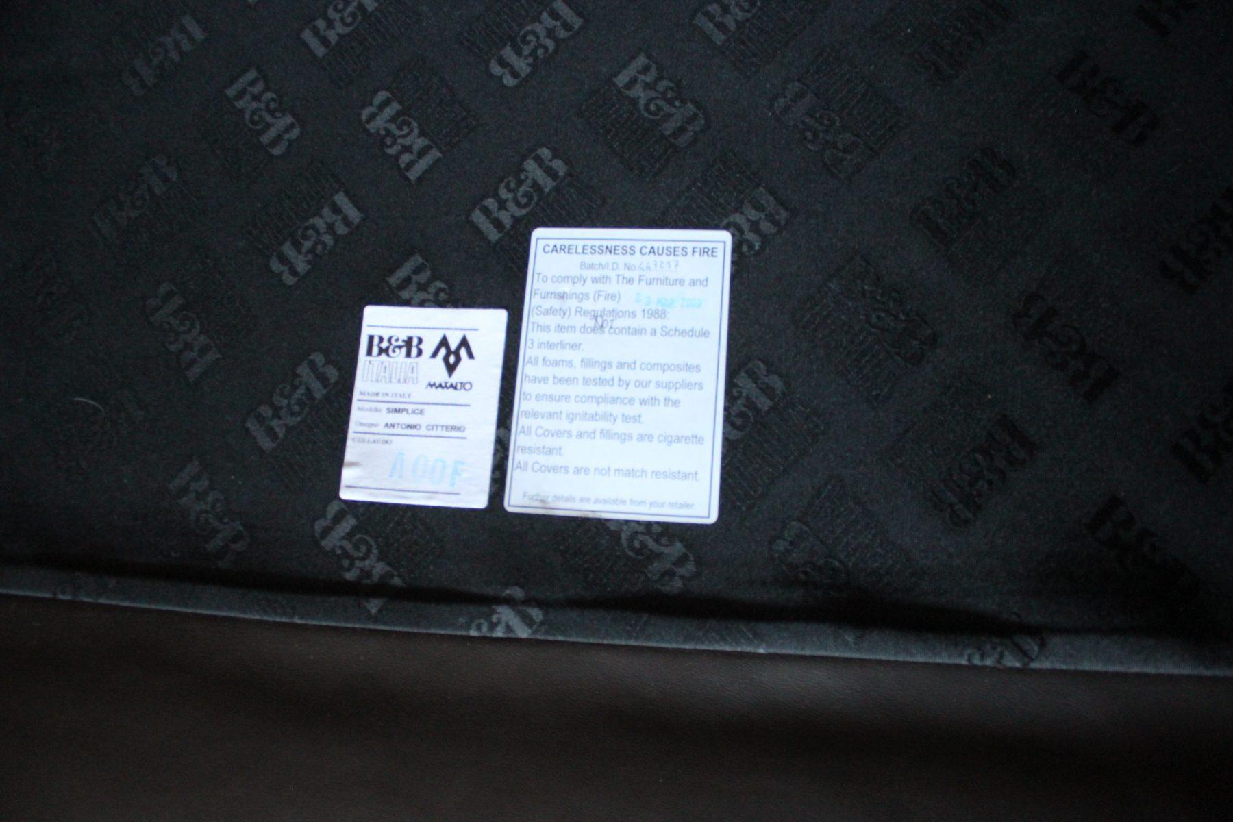 Mint B&B Italia “Simplice” Large Armchair in “Gamma” Dark-Brown Leather For Sale 7