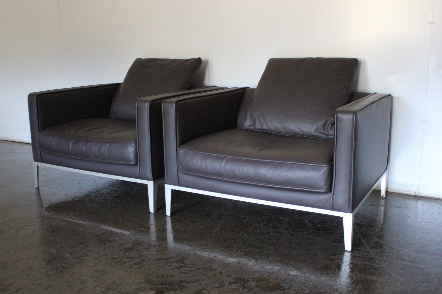 Mint B&B Italia “Simplice” Large Armchair in “Gamma” Dark-Brown Leather For Sale 1