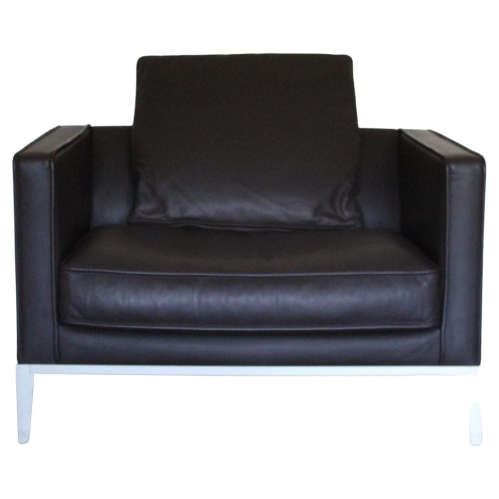 B&B Italia - Grand fauteuil Simplice en cuir marron foncé Gamma en vente