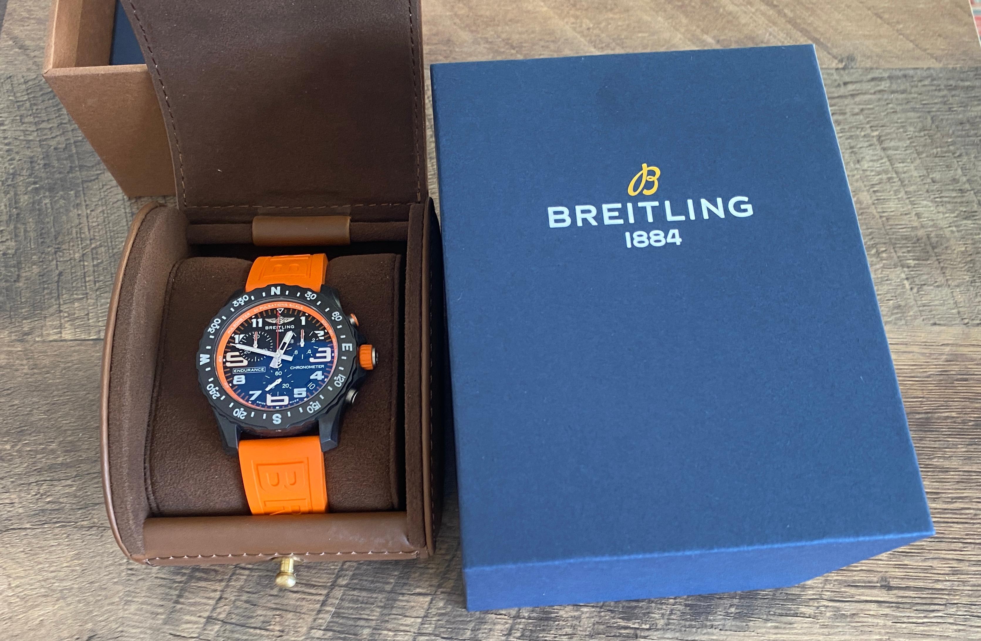 Women's or Men's Breitling Endurance Pro Chronometer Black Dial Orange Strap X823100