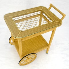 Mint c1960s Mid Century Modern Blond Wicker Serving Table Bar Cart