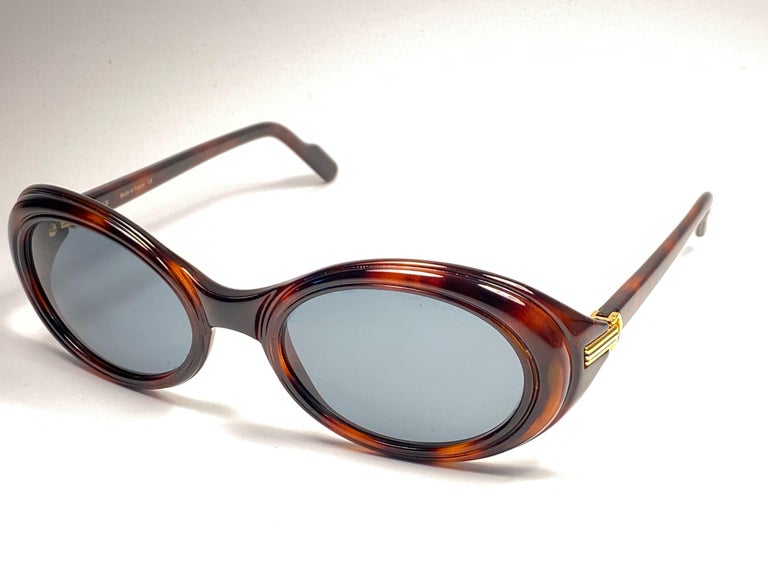 Brown Mint Cartier Frisson Tortoise 8k Gold Plated Accents 1990 Sunglasses 53mm France For Sale