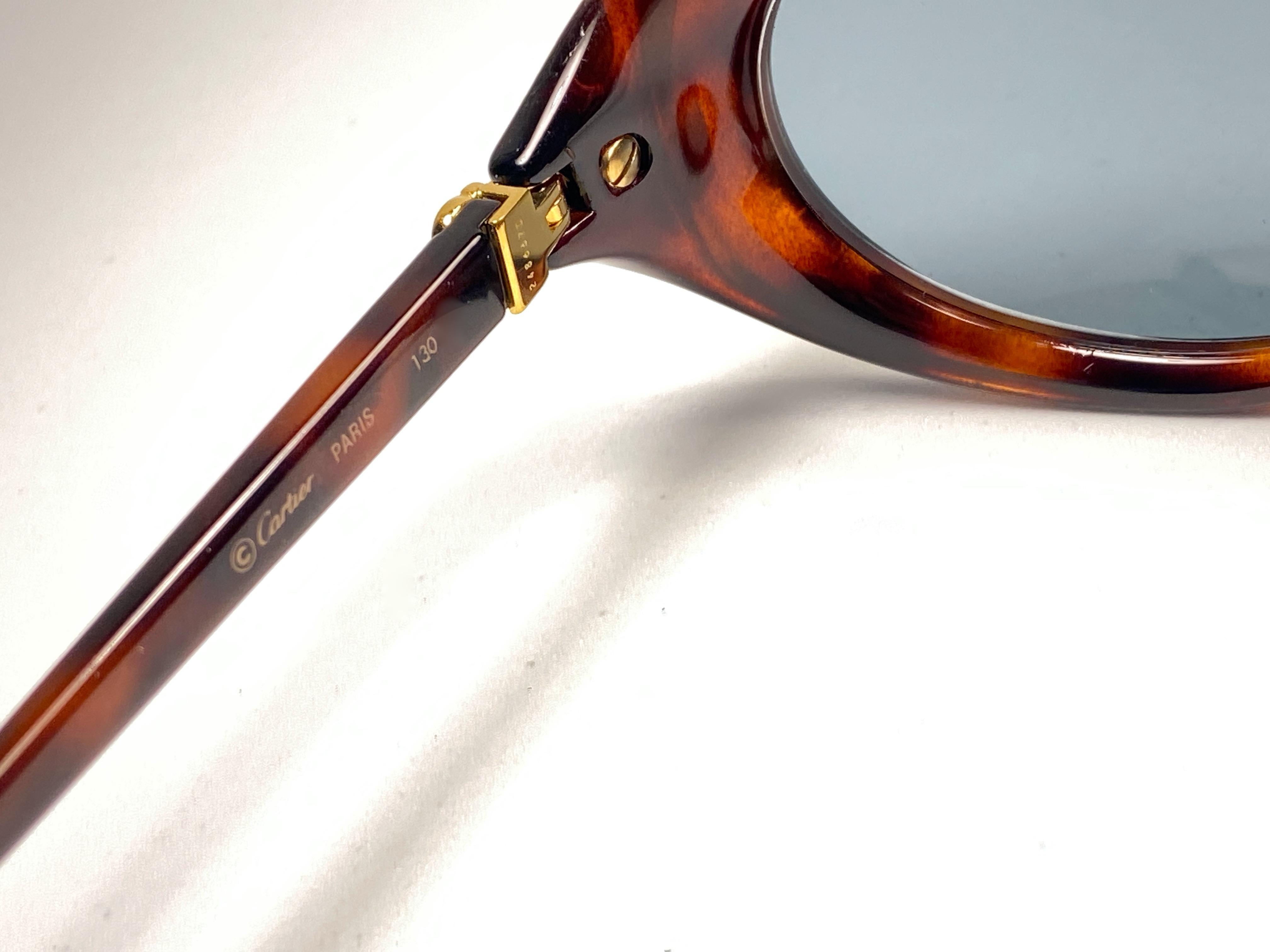 Brown Mint Cartier Frisson Tortoise 8k Gold Plated Accents 1990 Sunglasses 53mm France