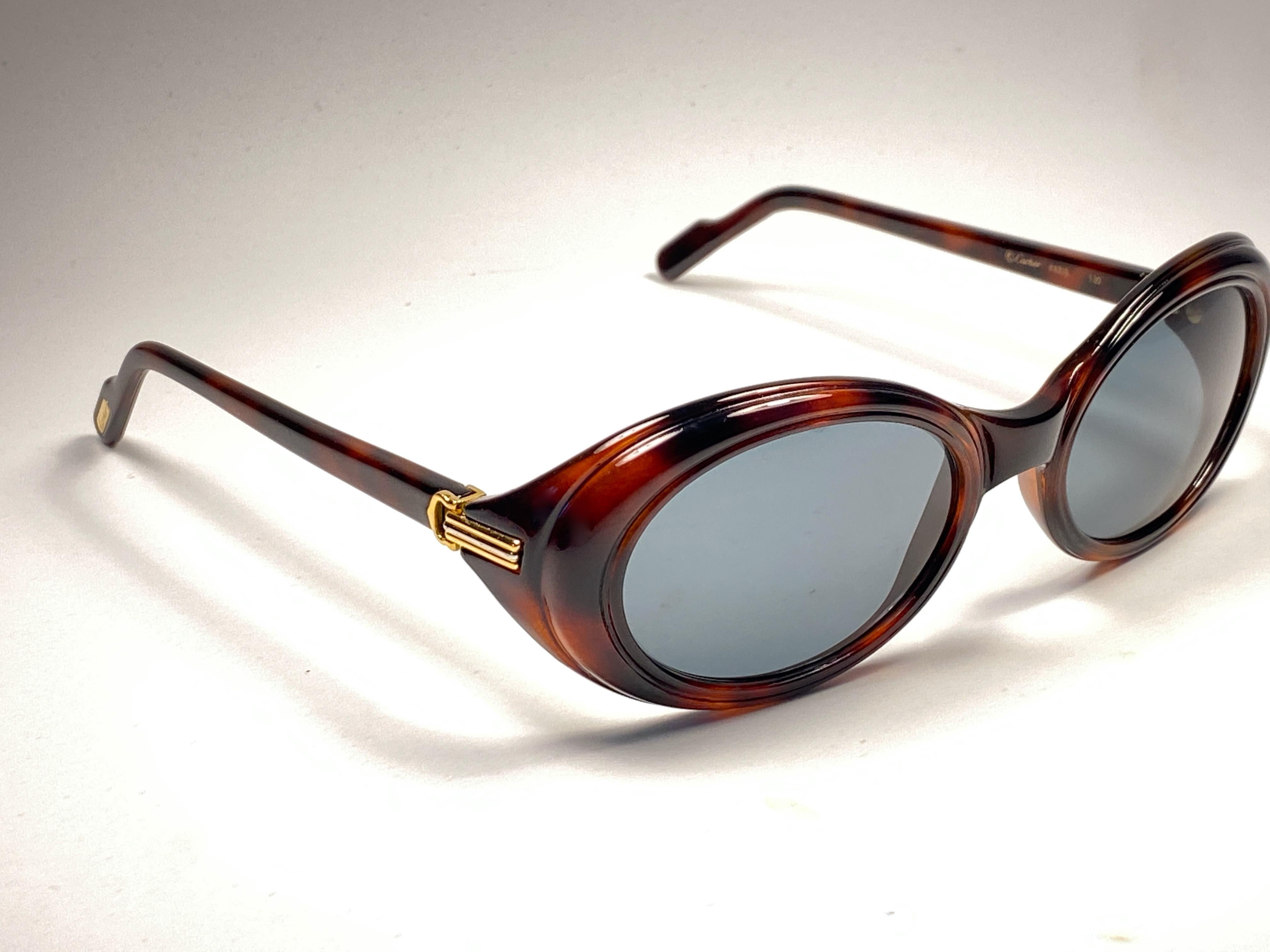 Mintfarbene Cartier Frisson Schildpatt 8k vergoldete Akzente 1990 Sonnenbrille 53mm Frankreich im Angebot 2