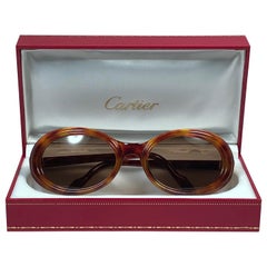 Mint Cartier Frisson Tortoise 8k Gold Plated Accents 1990 Sunglasses 53mm France