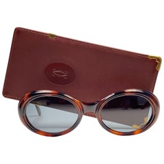 Menta Cartier Frisson Tortoise Acentos chapados en oro 8k 1990 Gafas de sol 53mm Francia