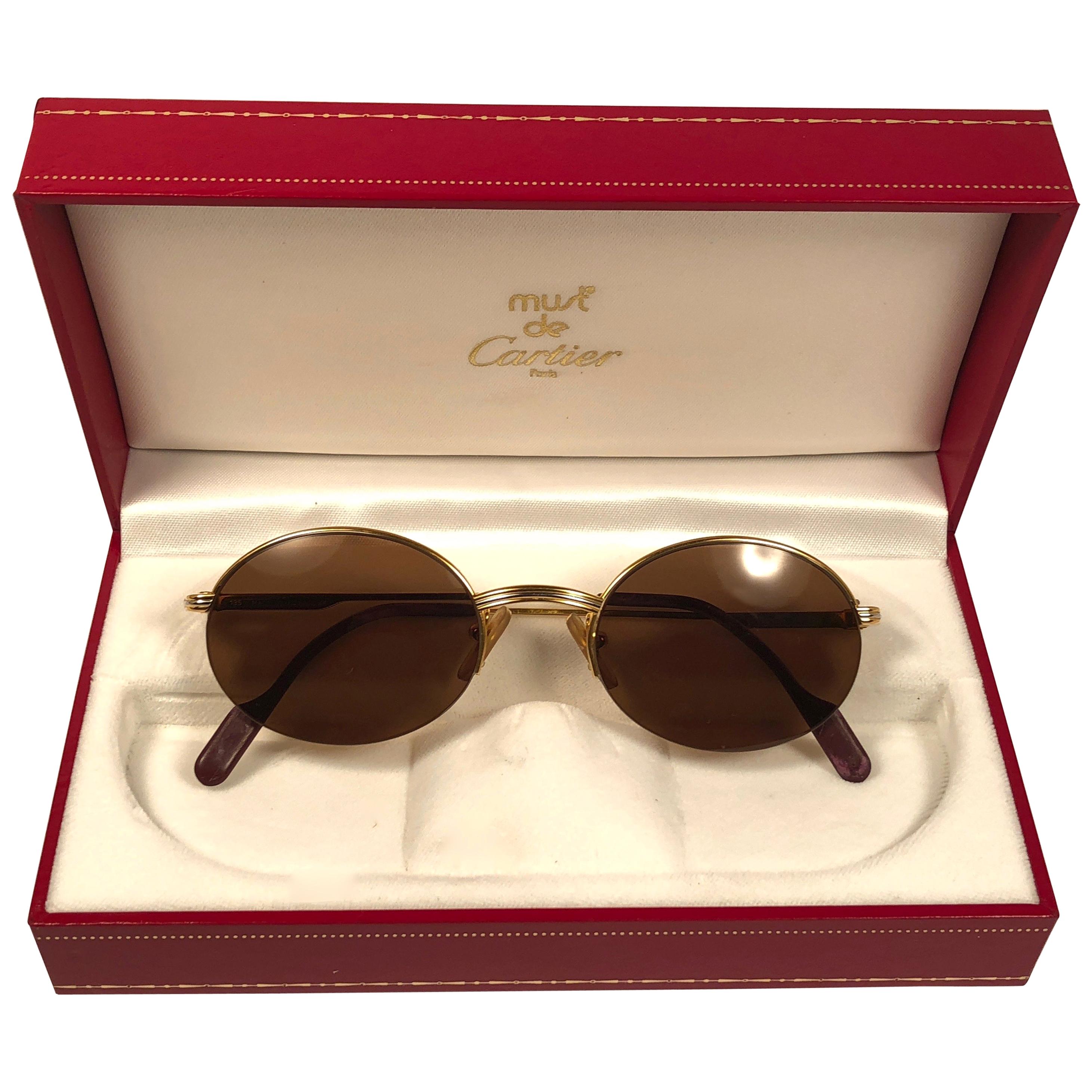 Mint Cartier Oval Gold Manhattan 51mm Frame18k Plated Sunglasses France