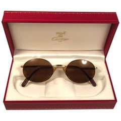 Mint Cartier Oval Gold Manhattan 51mm Frame18k Plated Sunglasses France