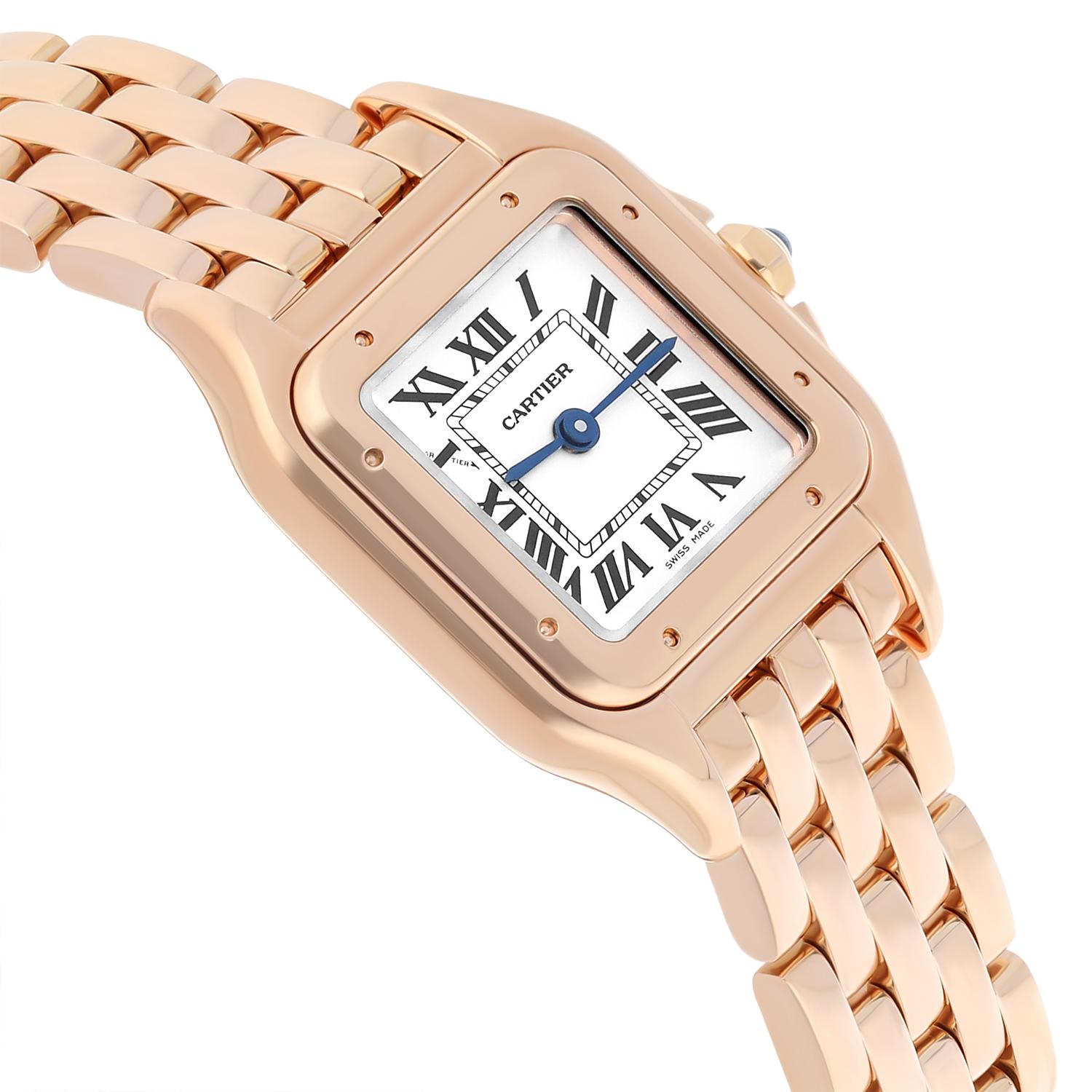 MINT Cartier Panthere Small WGPN0006 18K Rose Gold Ladies Watch Box & Papers In Excellent Condition For Sale In New York, NY