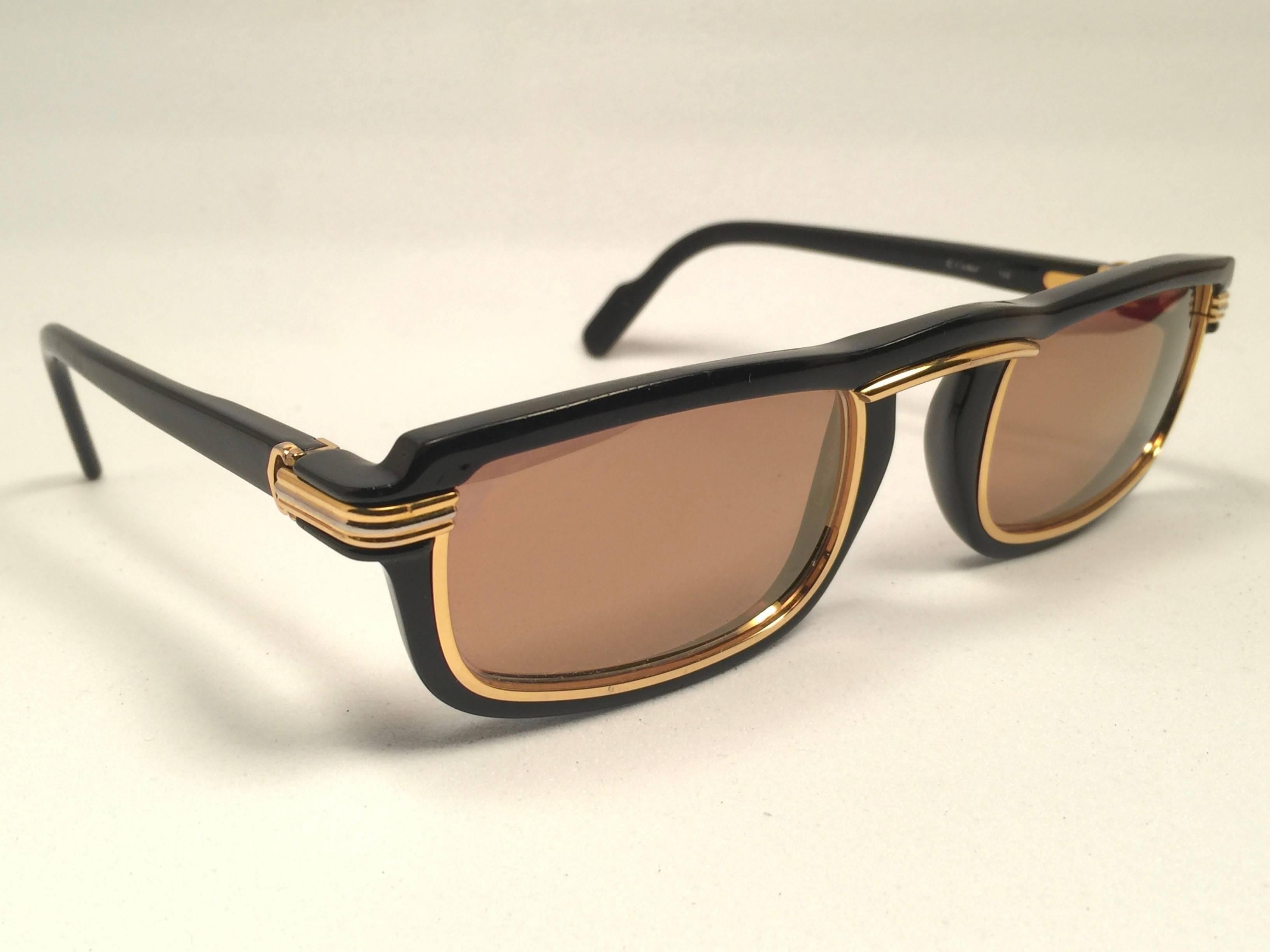 Brown New Cartier Vertigo Gold and Black 52MM Sunglasses France, 1991