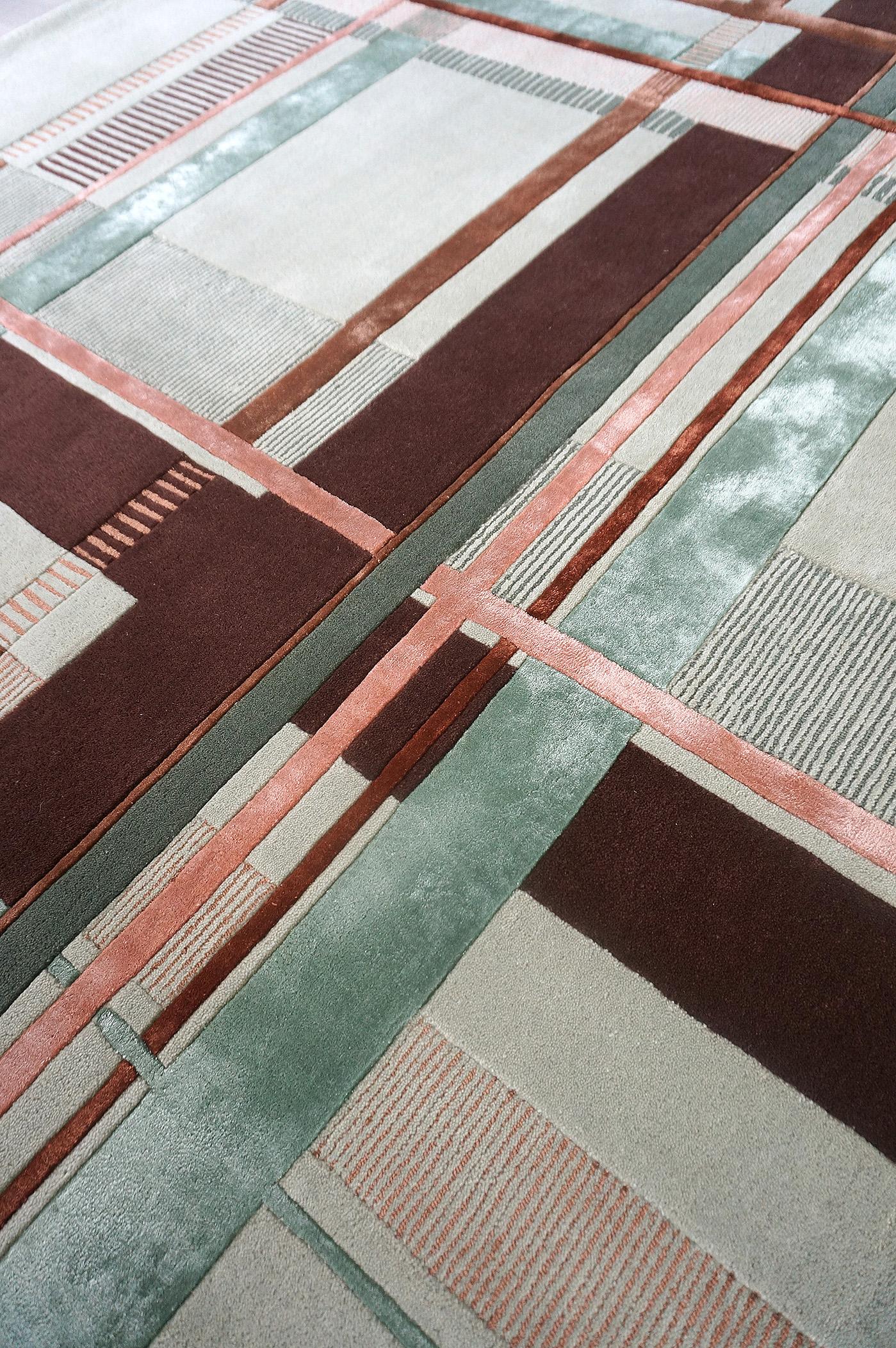 Wool Mint Chocolate Rug by Volver Studios For Sale