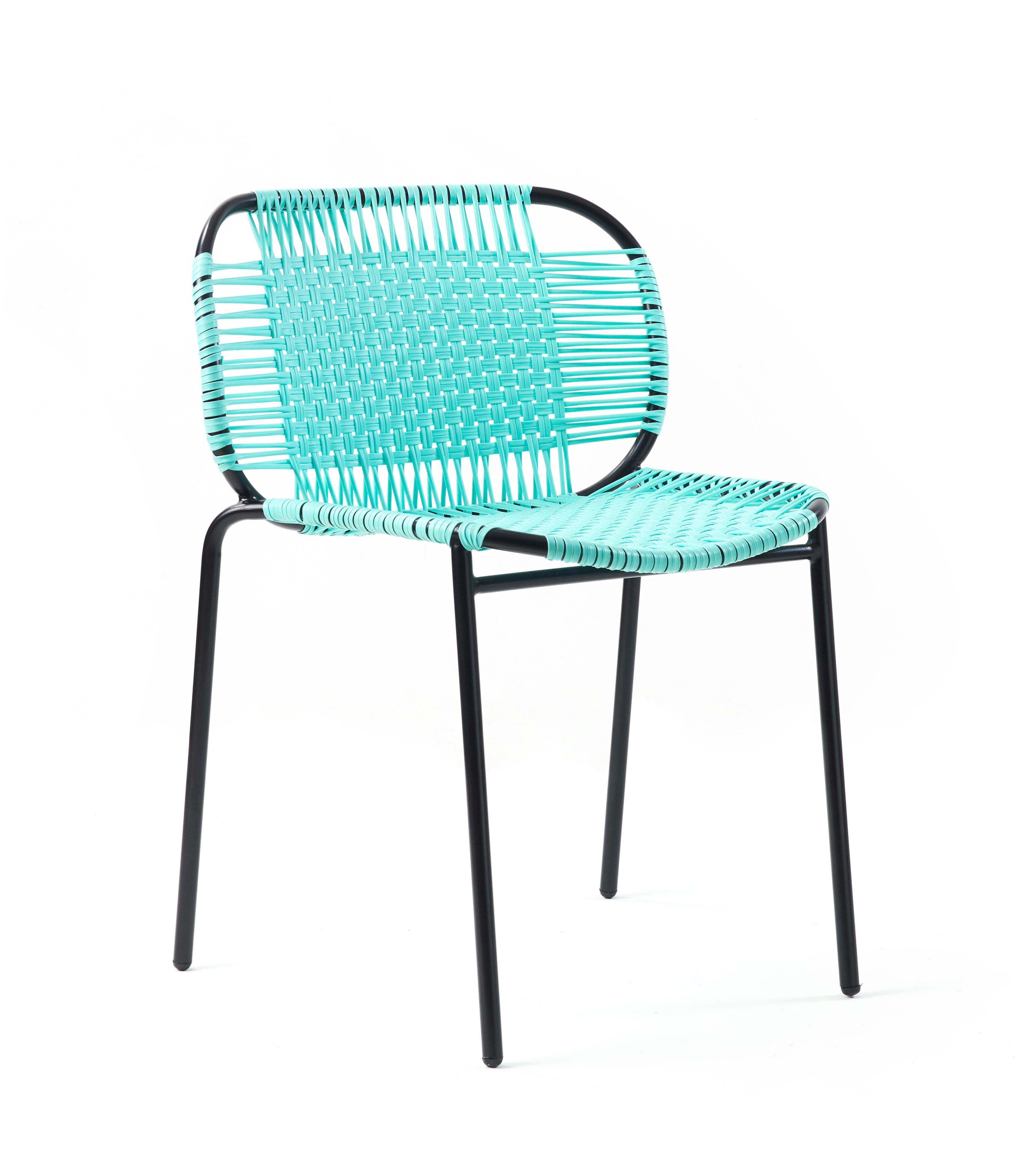 Mint cielo stacking chair by Sebastian Herkner
Materials: PVC strings, powder-coated steel frame.
Technique: Made from recycled plastic and weaved by local craftspeople in cartagena, colombia.
Dimensions: W 56 x D 51.4 x H 78 cm
Also available