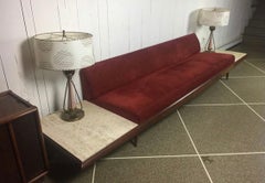 Mint Condition Adrian Pearsall XL Floating Sofa Built-In Travertine End Tables