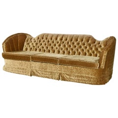 Mint Condition Bronze Gold Velour Tufted Fanned Shell Art Deco Boudoir Sofa