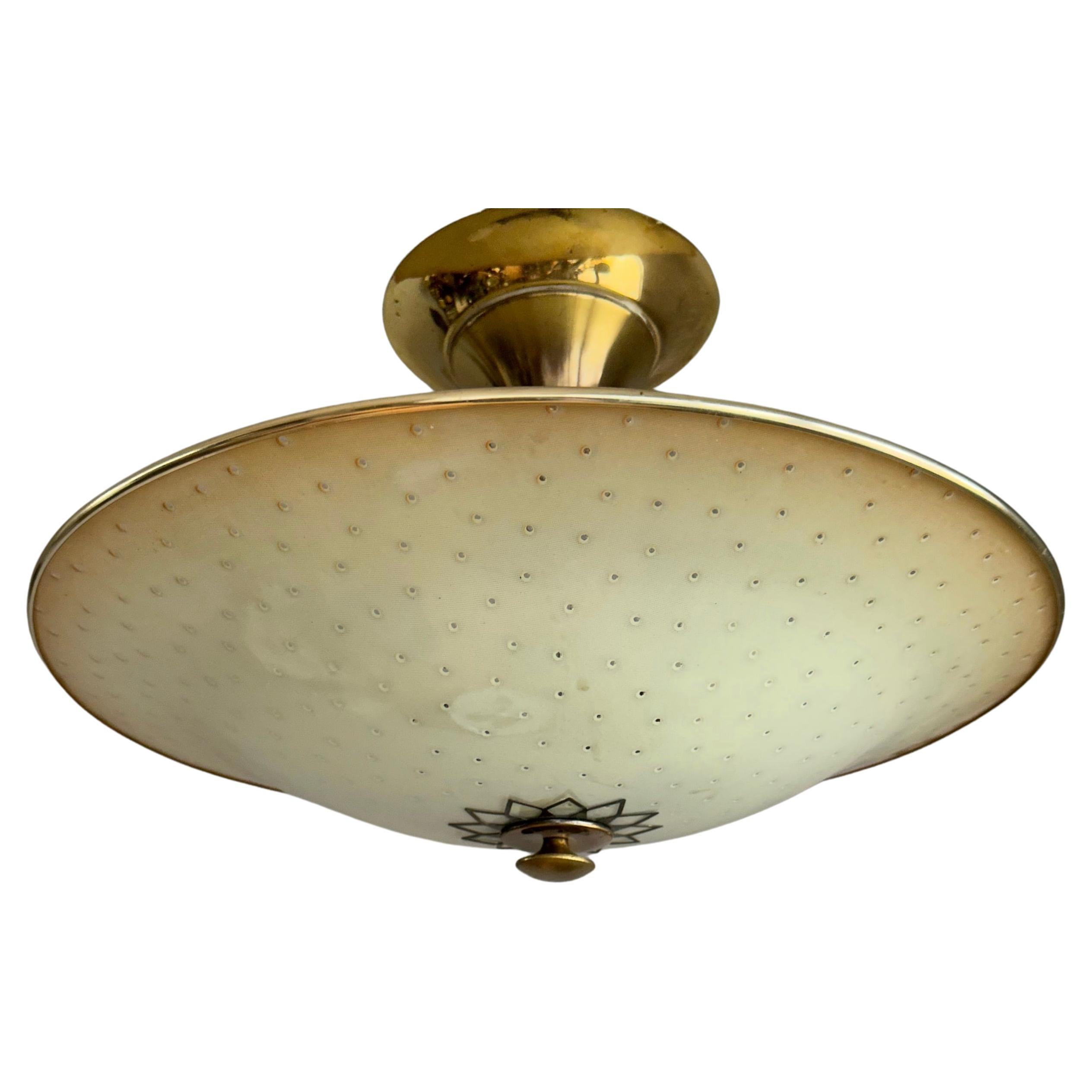 Large and Top Condition 3 Light Midcentury Modern Glass Flush Mount ...