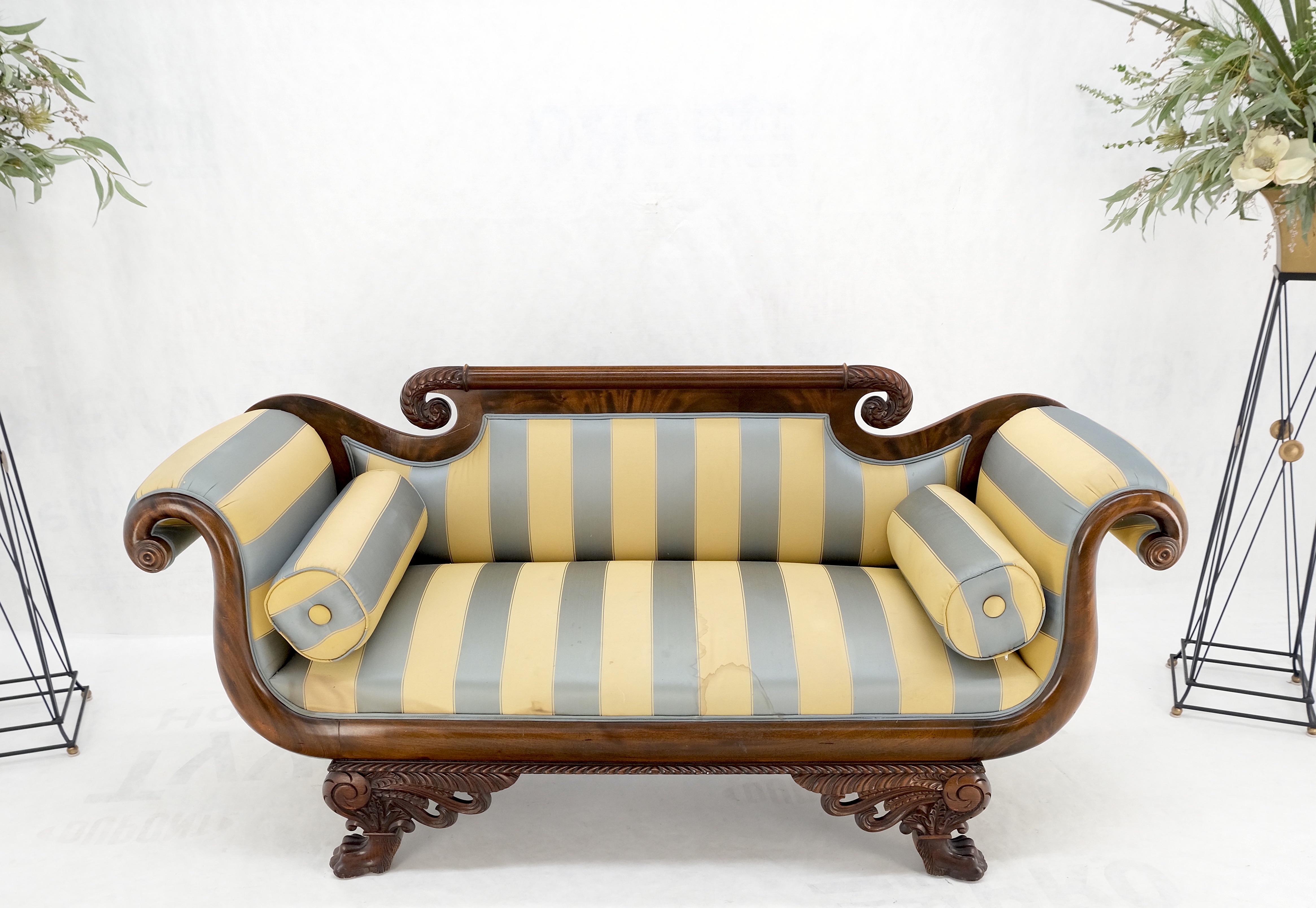 Mint Condition Empire Sofa Sette Loveseat Couch Fine Carved Details Lions Feet For Sale 7