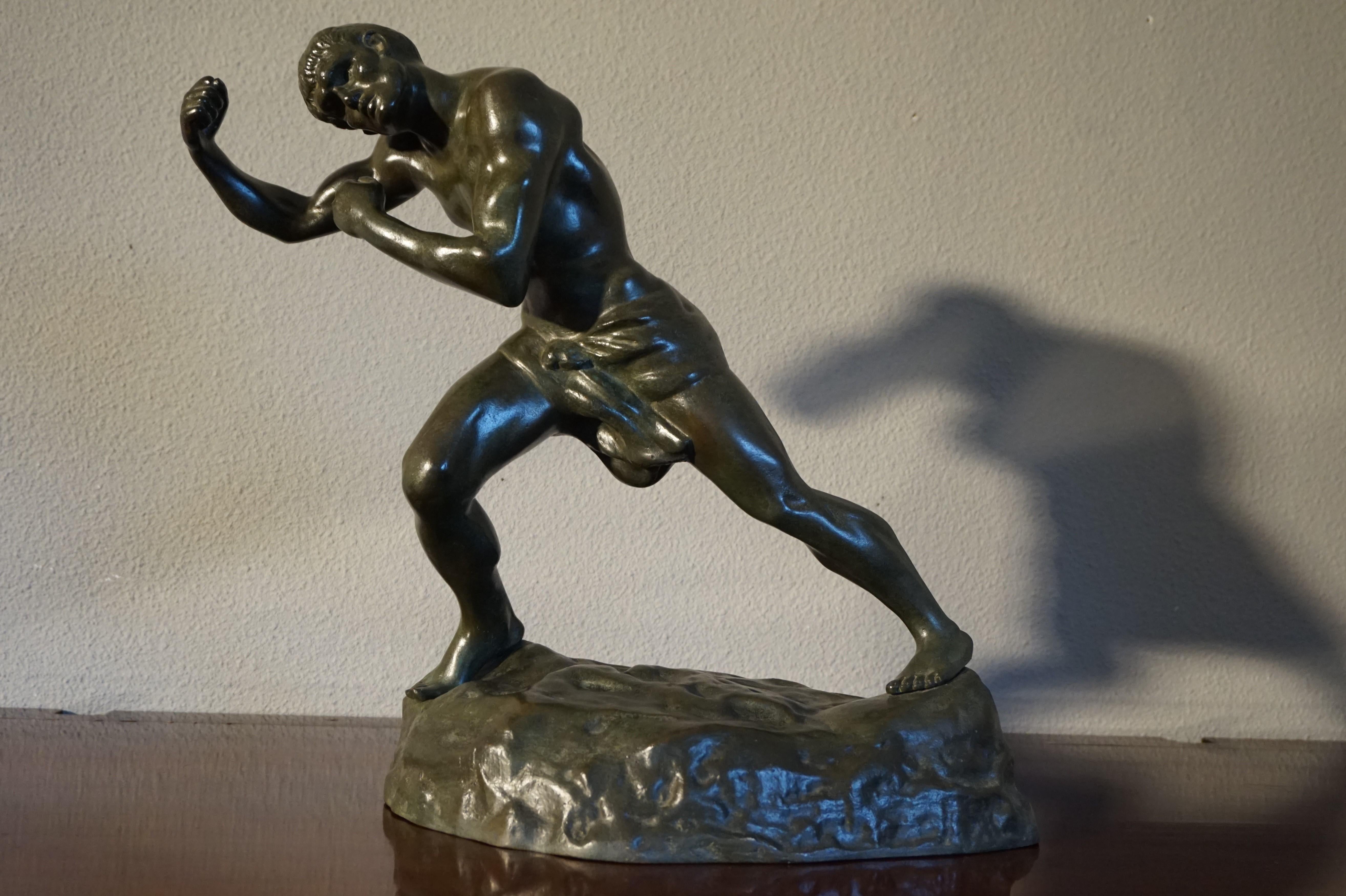Sculpture de boxeur / combattant de prix en bronze lourd en état neuf par Jef Lambeaux en vente 6