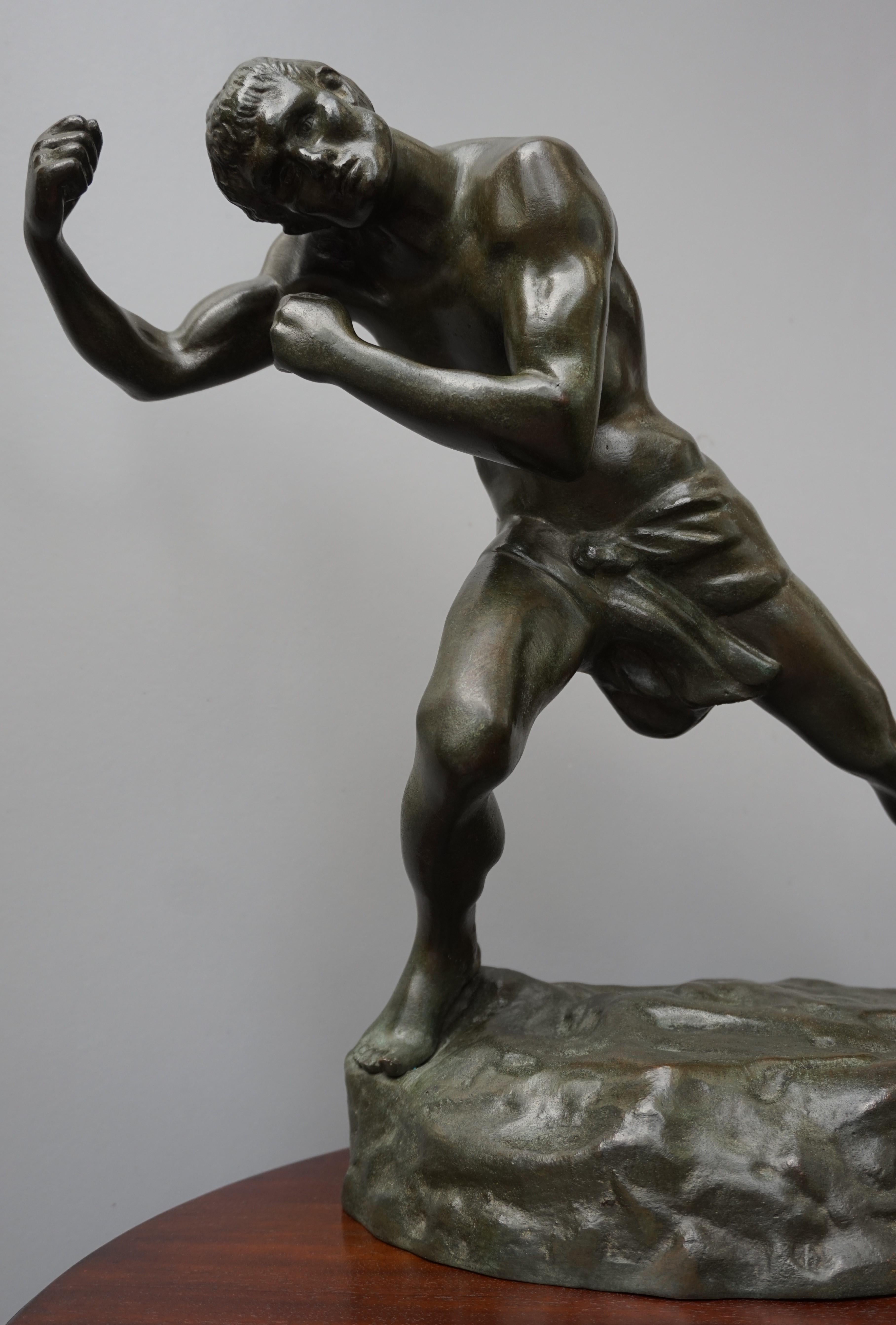 Sculpture de boxeur / combattant de prix en bronze lourd en état neuf par Jef Lambeaux en vente 7
