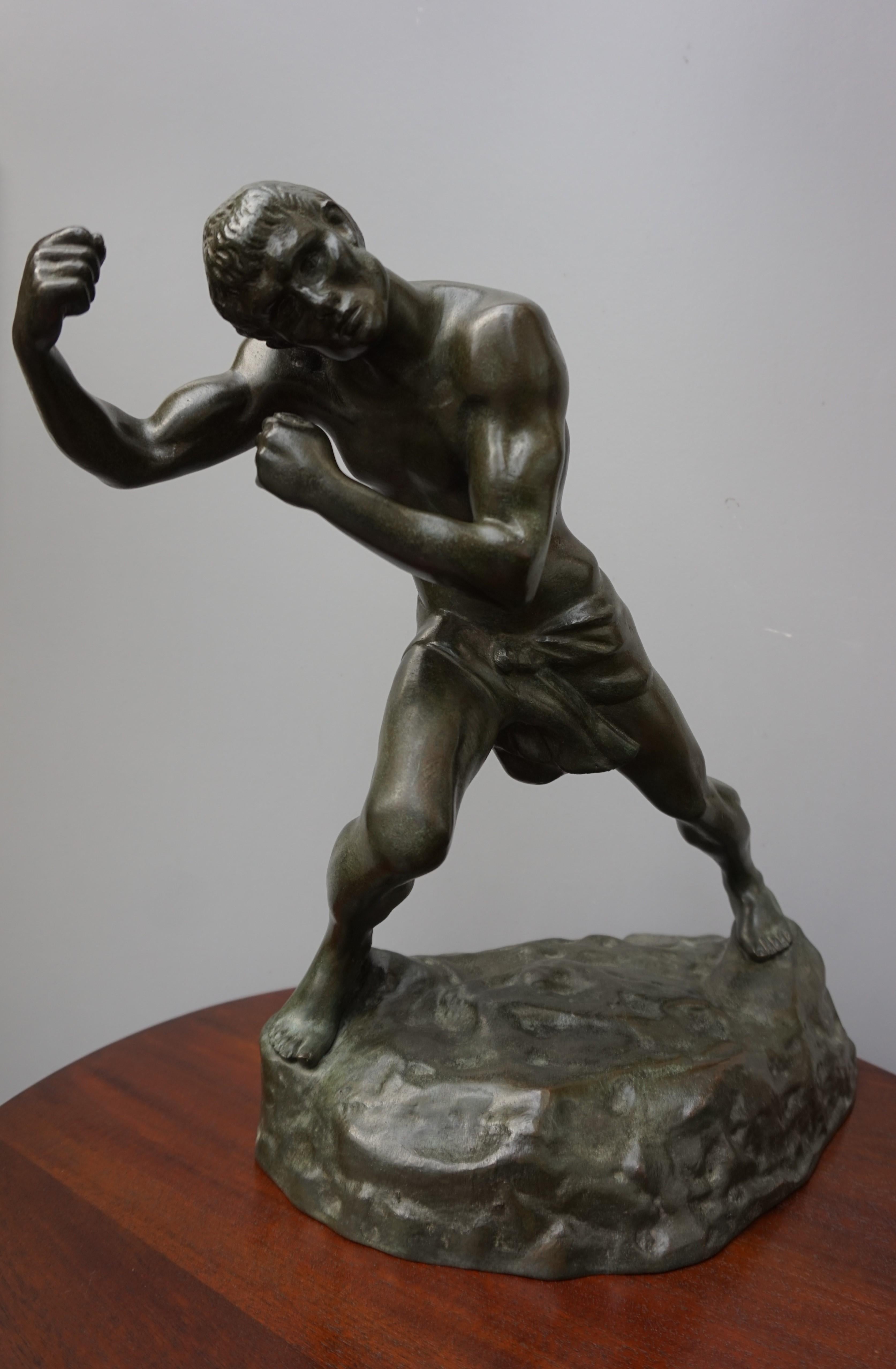 Sculpture de boxeur / combattant de prix en bronze lourd en état neuf par Jef Lambeaux en vente 8