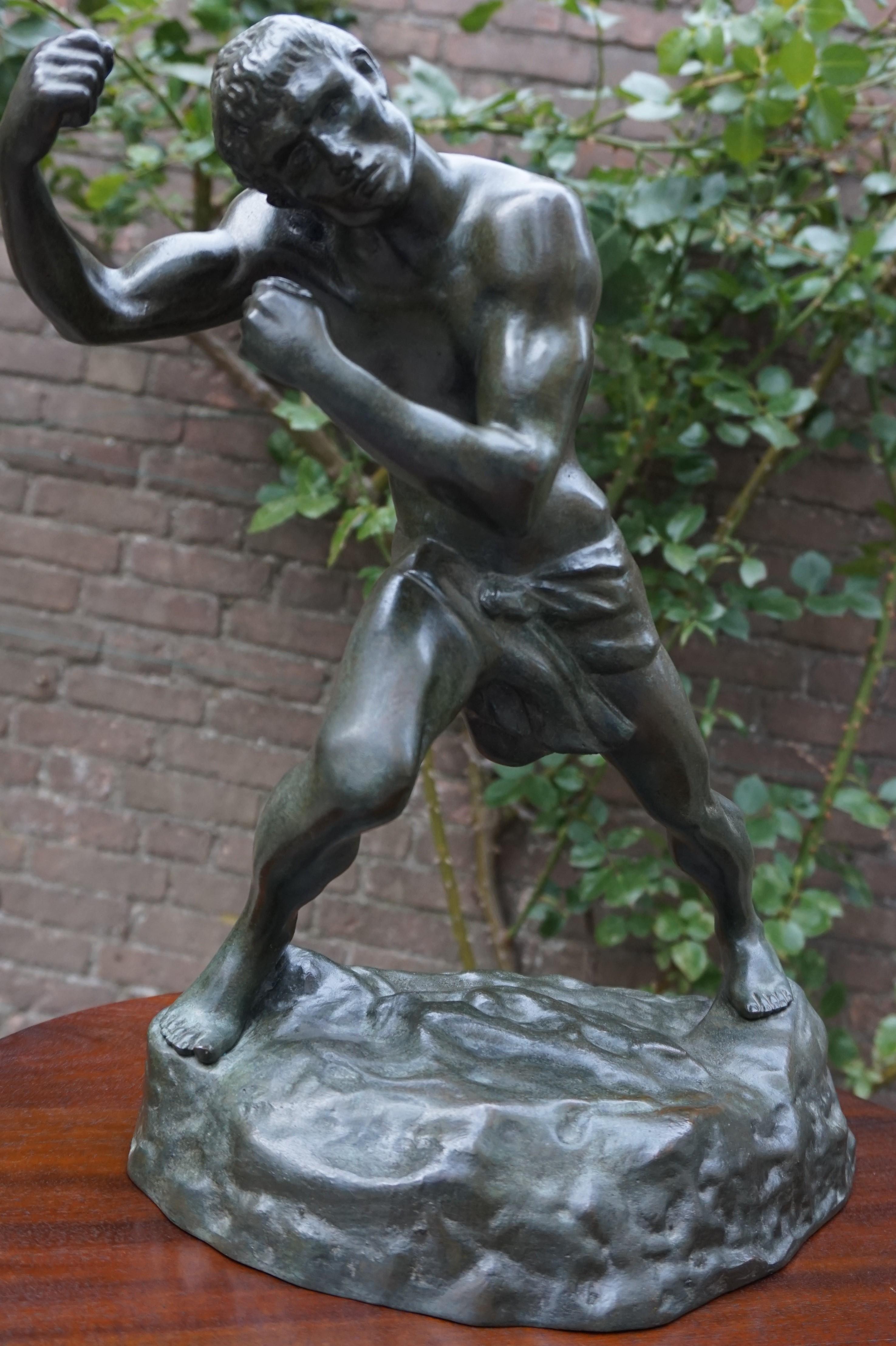 Sculpture de boxeur / combattant de prix en bronze lourd en état neuf par Jef Lambeaux en vente 10