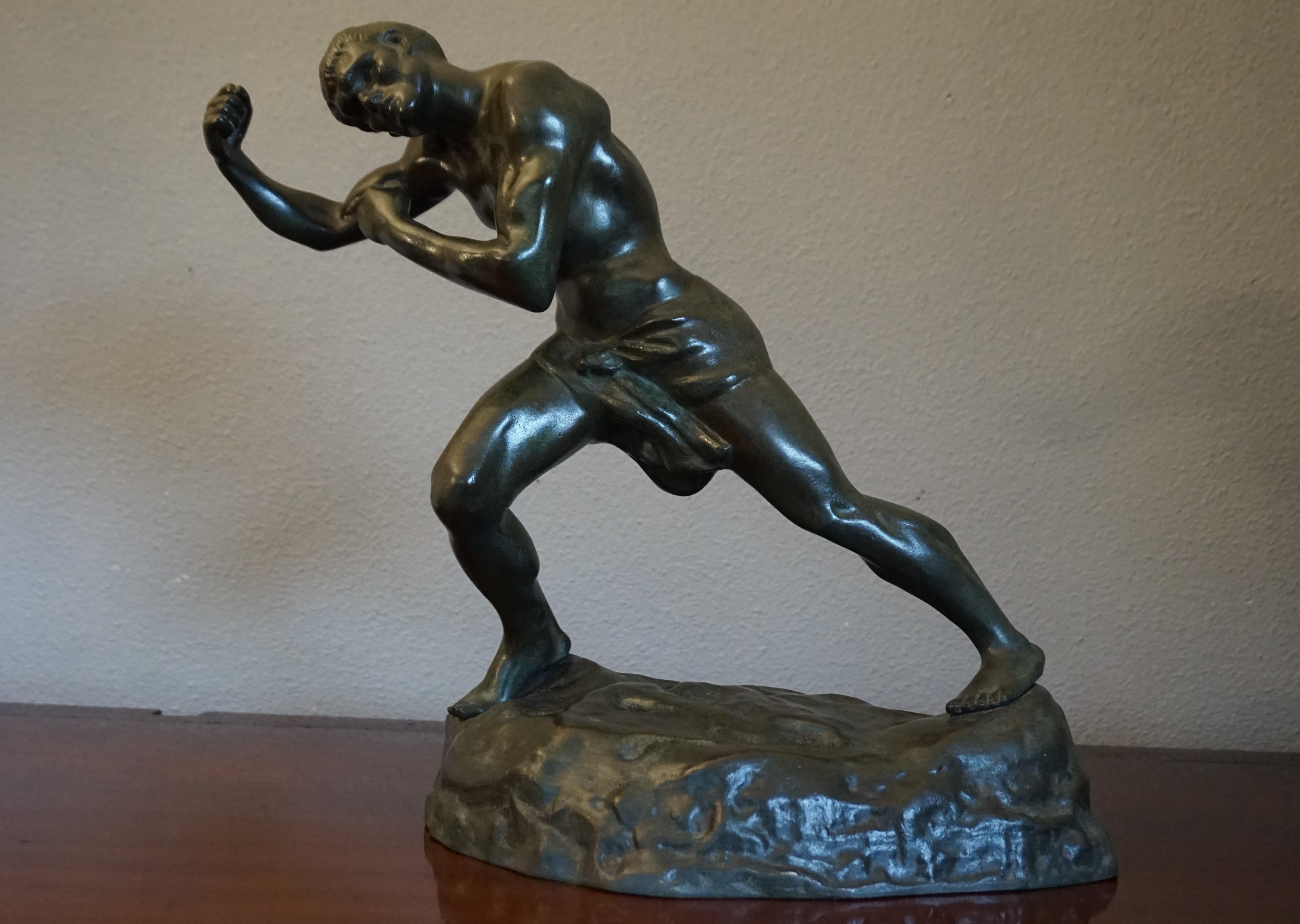 Sculpture de boxeur / combattant de prix en bronze lourd en état neuf par Jef Lambeaux en vente 11