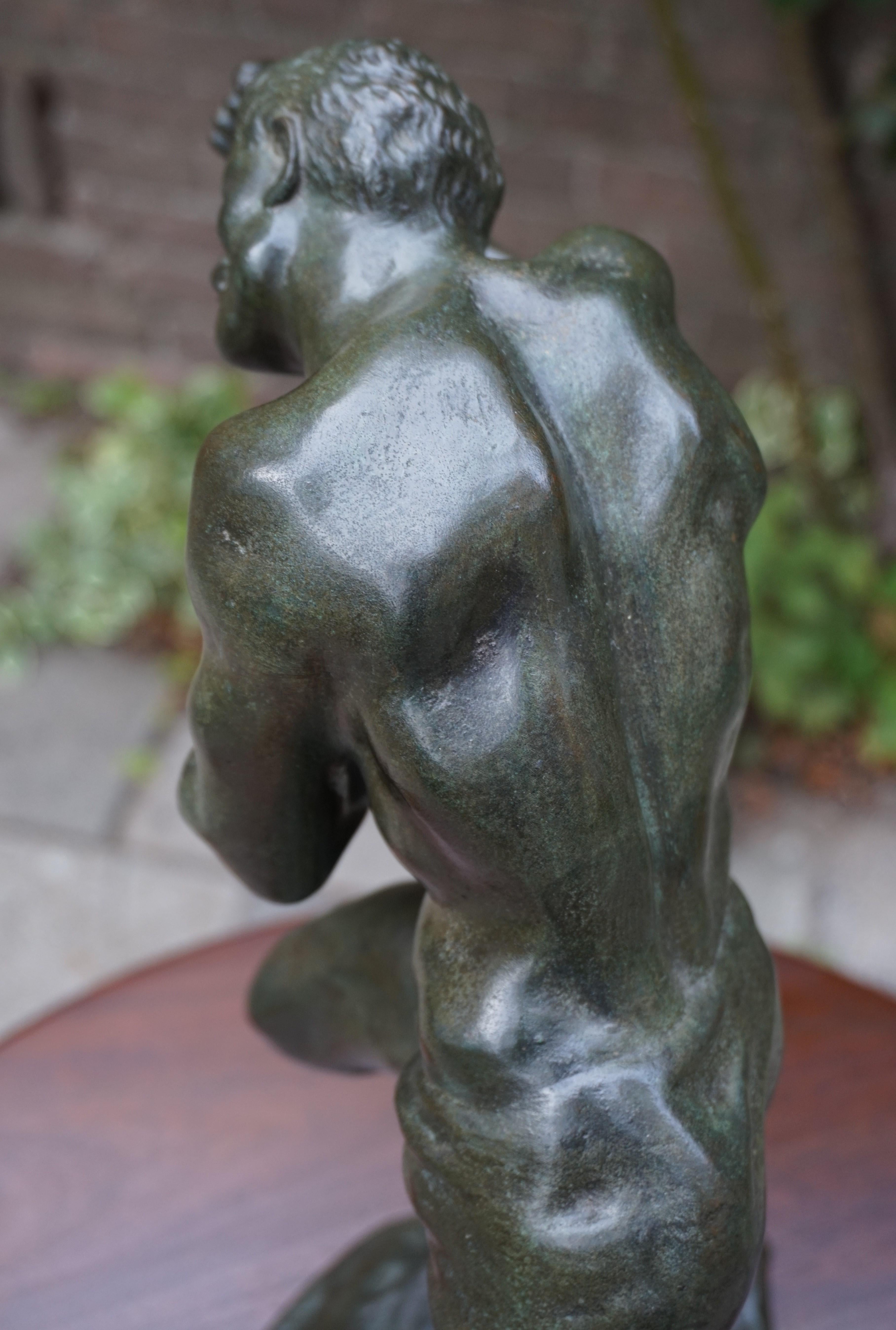 Sculpture de boxeur / combattant de prix en bronze lourd en état neuf par Jef Lambeaux Excellent état - En vente à Lisse, NL