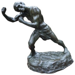 Schwere Bronze-Boxer / Preiskampfer-Skulptur von Jef Lambeaux, mintfarben, Zustand