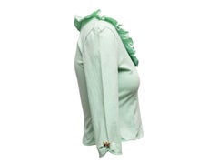 Mint Fendi Ruffle-Trimmed Three-Quarter Sleeve Sweater