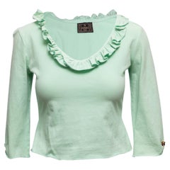 Mint Fendi Ruffle-Trimmed Three-Quarter Sleeve Sweater