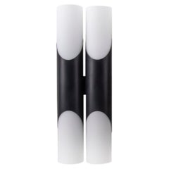 German Double Glass Wall Light Black & White by Neuhaus 1970, Mint, Boxed as New