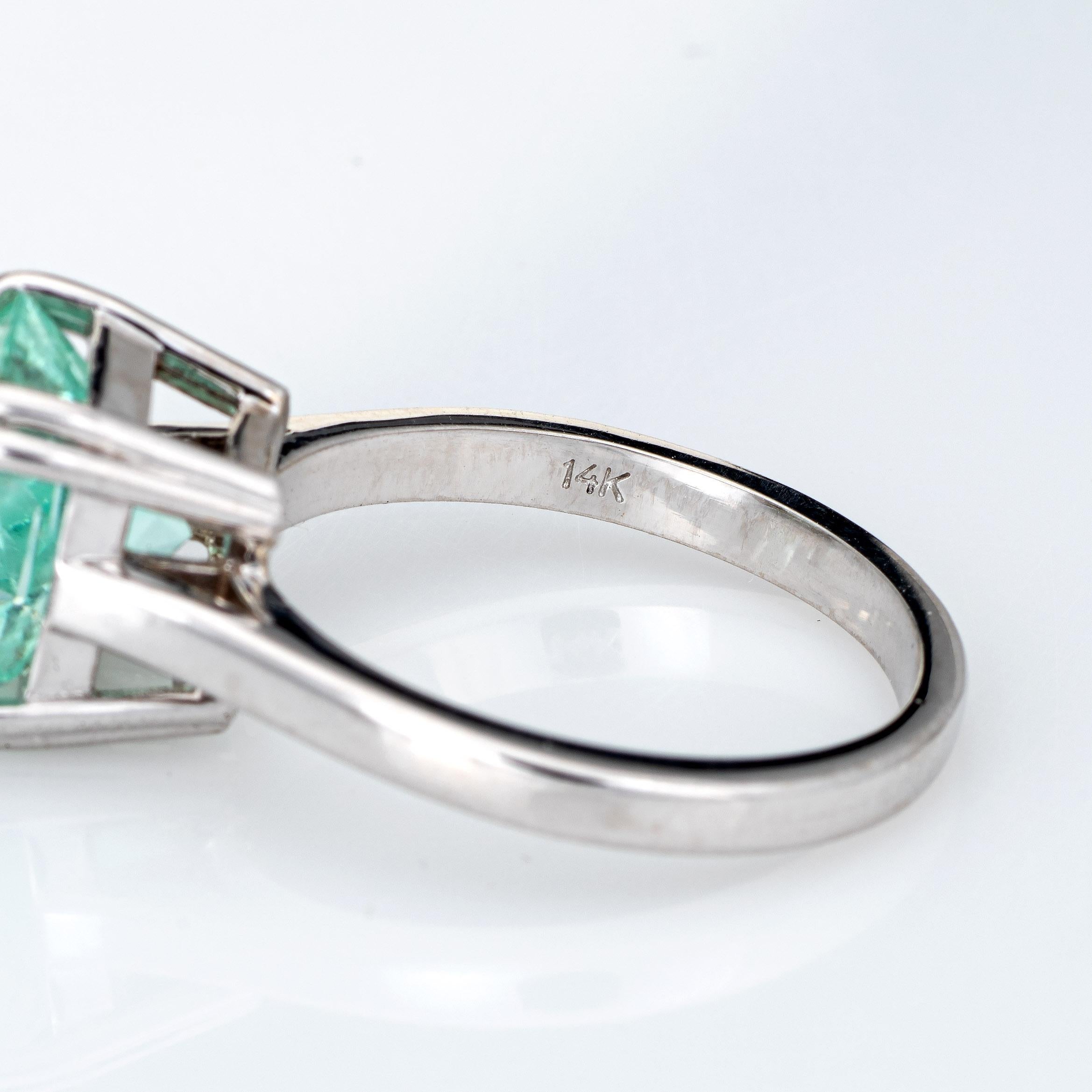Emerald Cut Mint Green 4ct Emerald Ring Gemstone Engagement 14k White Gold Estate Jewelry For Sale