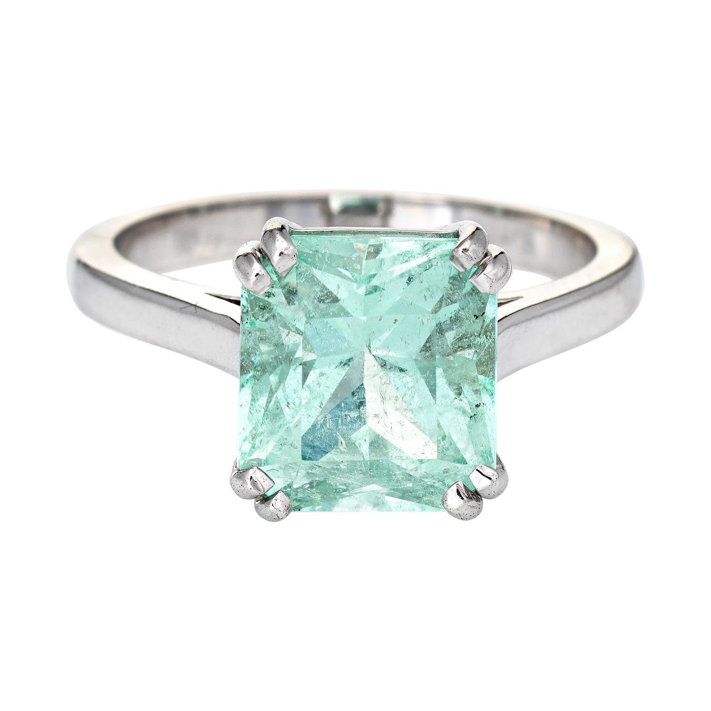 Mint Green 4ct Emerald Ring Gemstone Engagement 14k White Gold Estate Jewelry For Sale