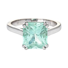 mint green engagement ring Mint Green 4ct Emerald Ring Gemstone Engagement 14k White Gold Estate Jewelry