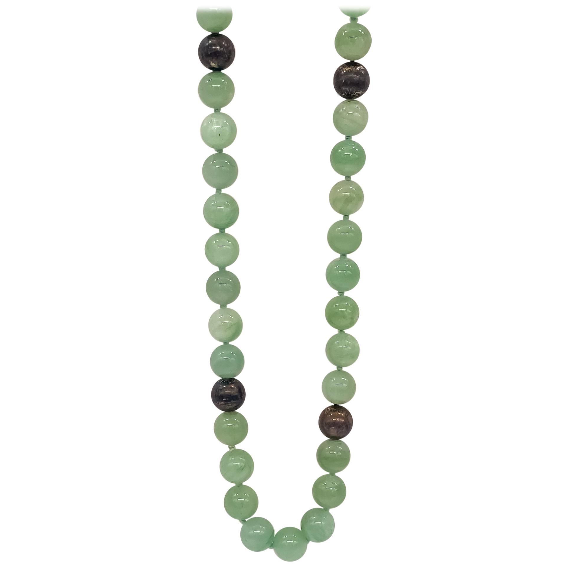 Mint Green Aventurine & Silver Bead Necklace  For Sale