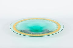 Mint Green Blown Murano Glass Footed Bowl with Flower Decoration 1980s Italy