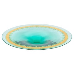 Bol à pied en verre soufflé de Murano vert menthe avec décor de fleurs 1980 Italie