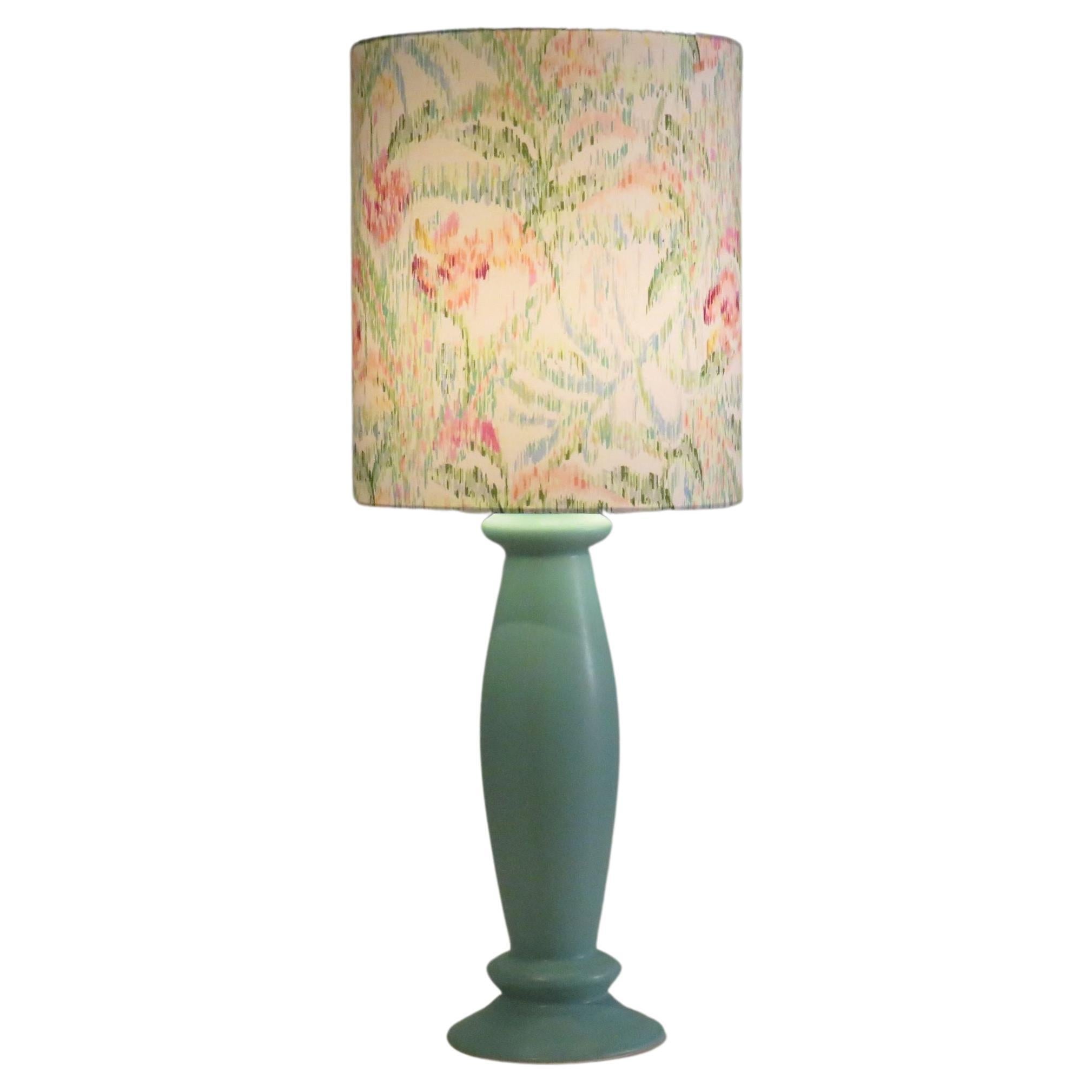 Mint green ceramic table lamp from Porcelaines de Bruxelles in Memphis style.