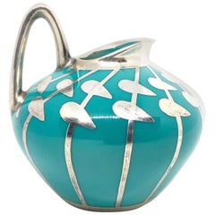 Mint Green Colored Silver Overlay Vase by Hutschenreuther Hohenberg German 1930s