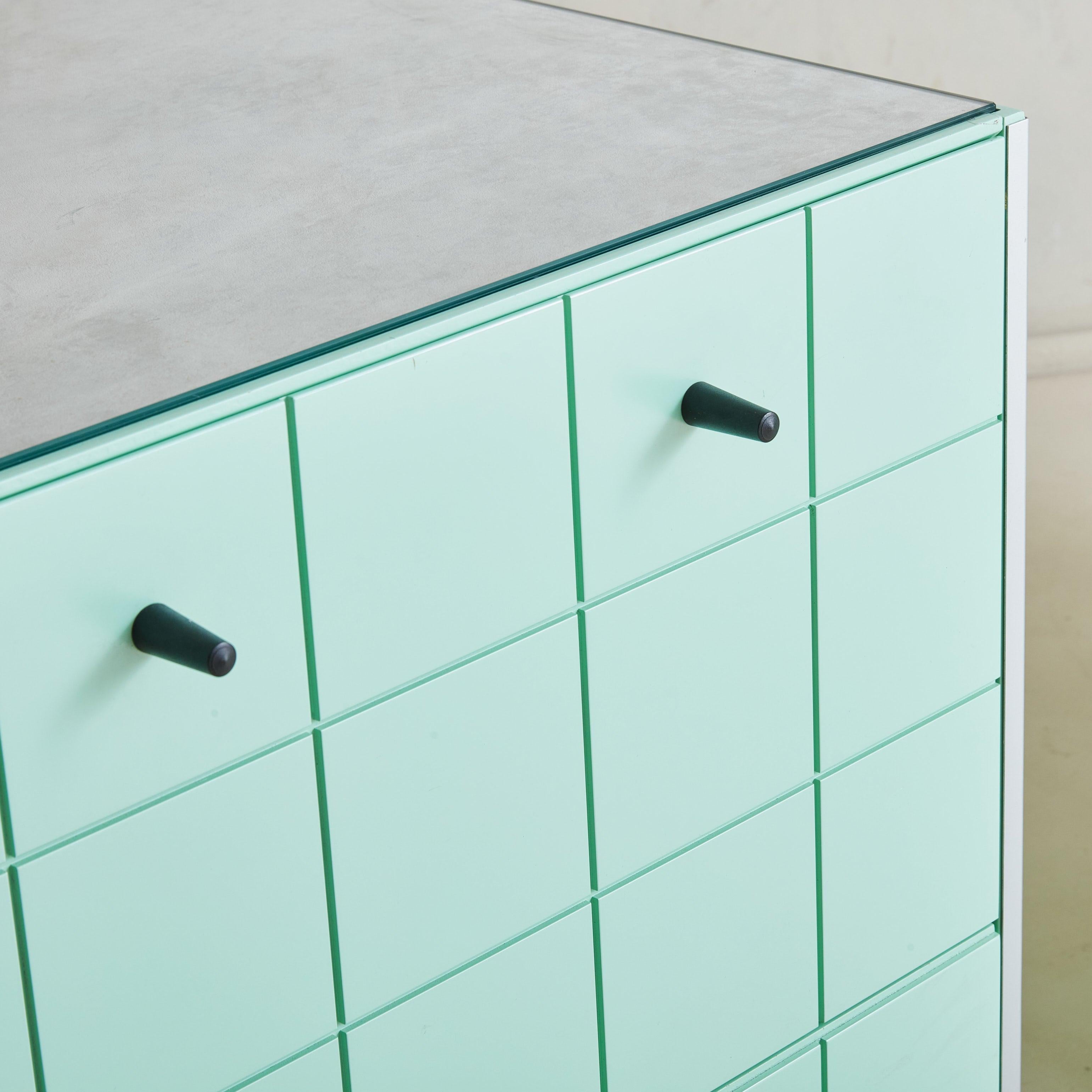 Glass Mint Green Cube Cabinet Attributed to Alessandro Mendini for Alessi, Italy 1980s For Sale