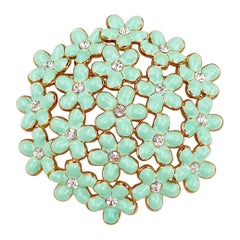Mint Green Enamel Domed Flower Cluster Brooch, 1960s